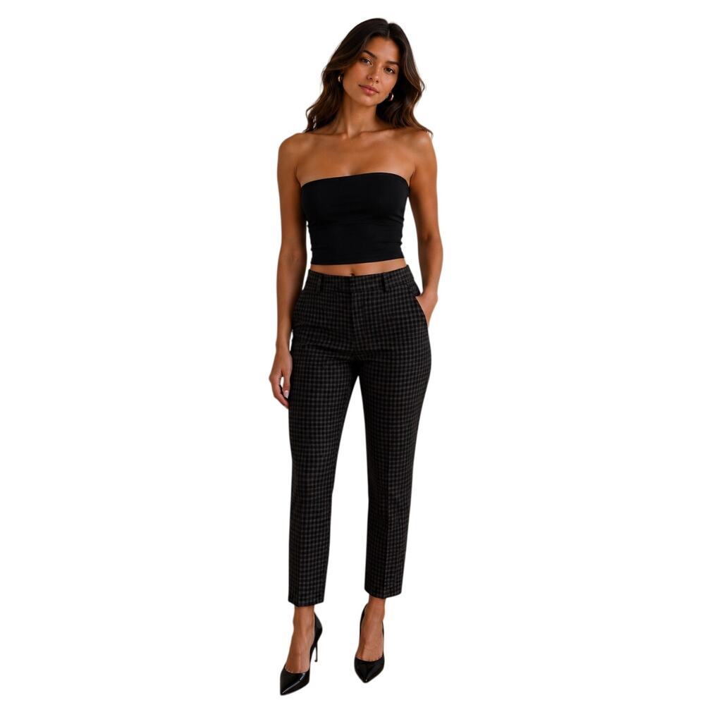 Zara Woman Plaid Skinny Pants XS Black Gray Check Ankle Trousers Office Career - Picture 1 of 8
